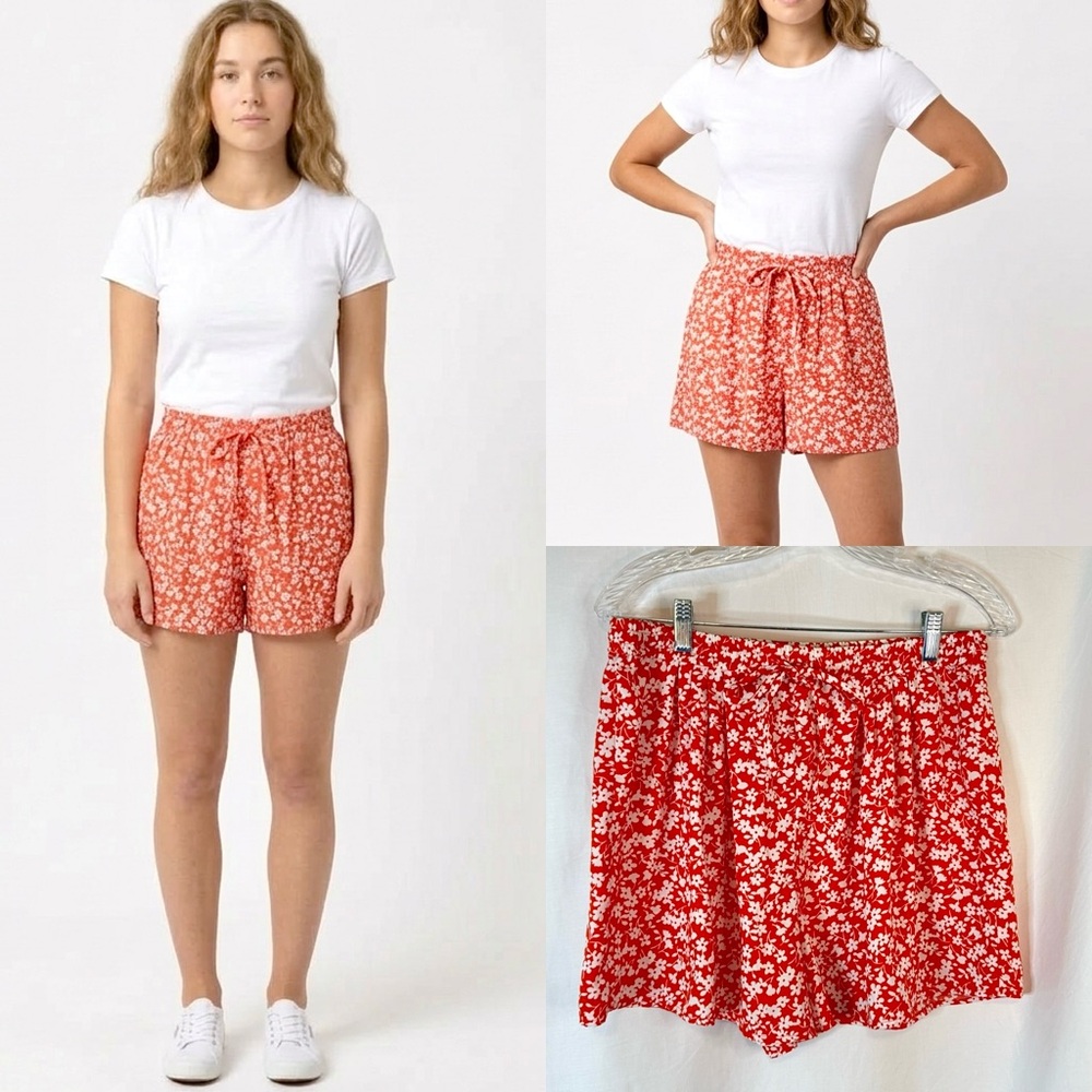 J. Crew Mercantile Woman’s Orange Floral High-Waisted Drawstring Shorts — Size M